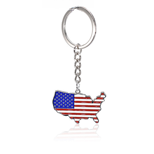 Cross-border American flag Independence Day zinc alloy keychain red, white, and blue flag color American map keychain wholesale