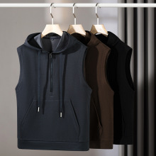 男士半拉链套头连帽背心2025秋冬新款中青年休闲运动卫衣宽松马甲