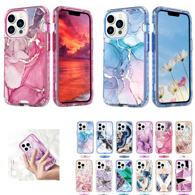 Suitable for Iphone17Promax Mobile Phone Case Electroplated Marble Pattern Imd Apple 16 Three-In-One 15 Protective Case X