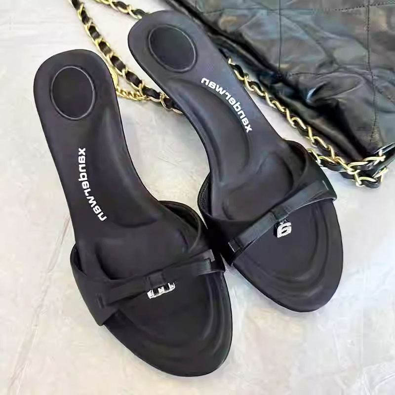 Foreign Trade Silk Slippers for Women 2025 Summer New Style One-Line Bow Rhinestone Slip-On Sexy High-Heeled Sandals