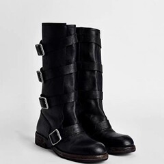 ニッチレトロベルトバックルブラックブーツ女性のための 2025 秋と冬の新しい厚いヒールハイカウボーイブーツナイトブーツ