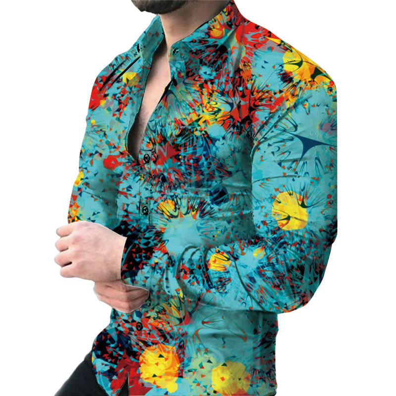 2023 comercio exterior amazon nuevos hombres de impresión digital casual de manga larga de solapa cardigan camisa delgada hombres