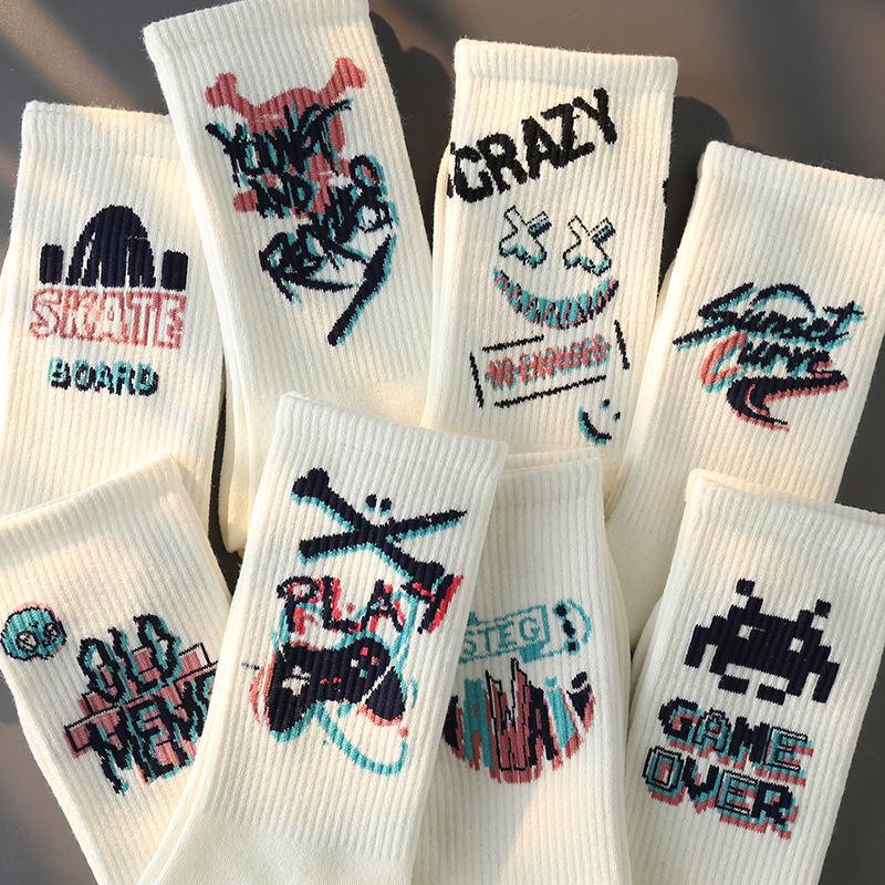 Graffiti Socks Men's Ins Trendy Versatile High-Value Mid-Tube Autum Student Sports Basketball Socks Long-Tube Trendy Men's Stockings