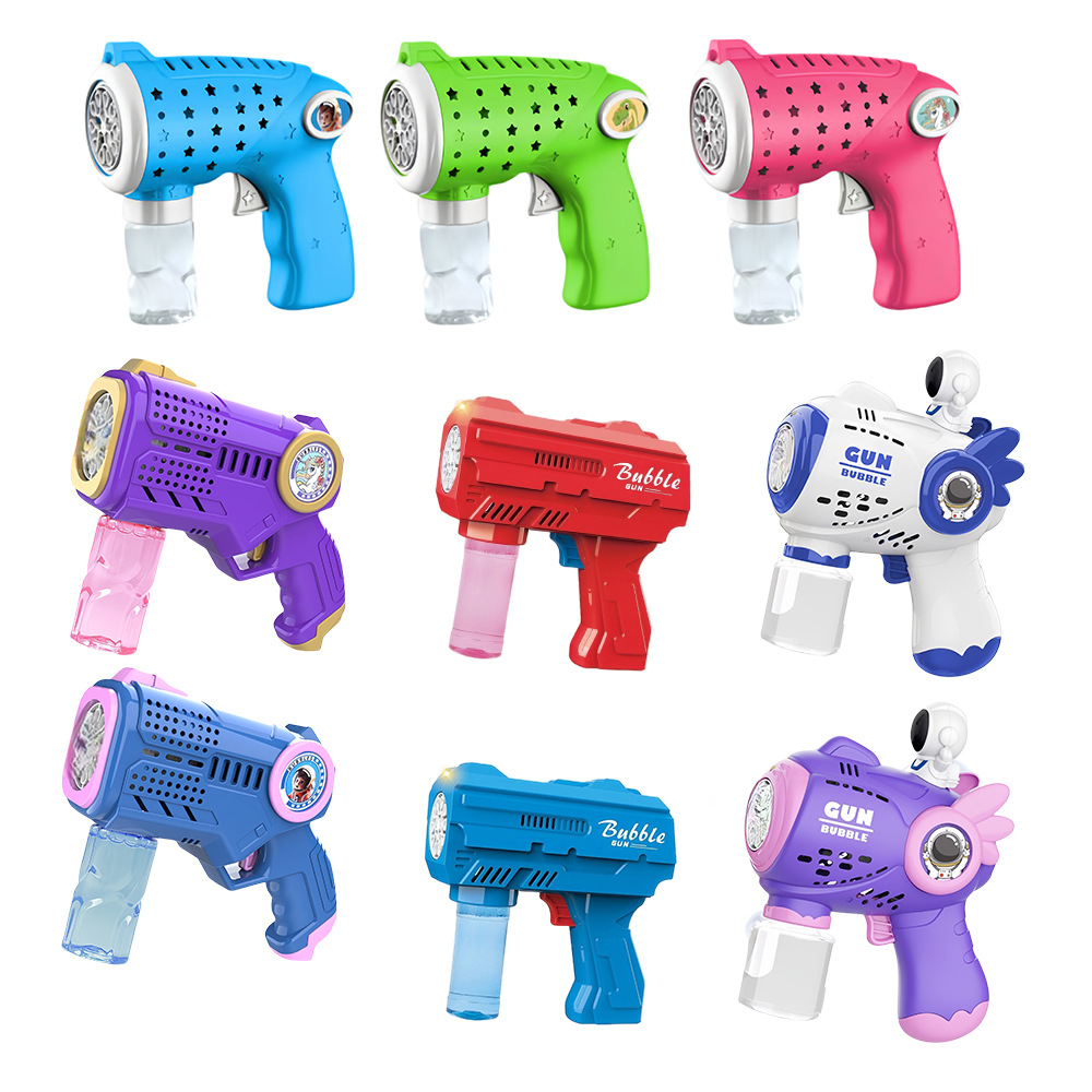 Máquina de burbujas transfronteriza de 10 hoyos, pistola de burbujas automática eléctrica de mano, luz, música, puesto de parque de juguetes para niños