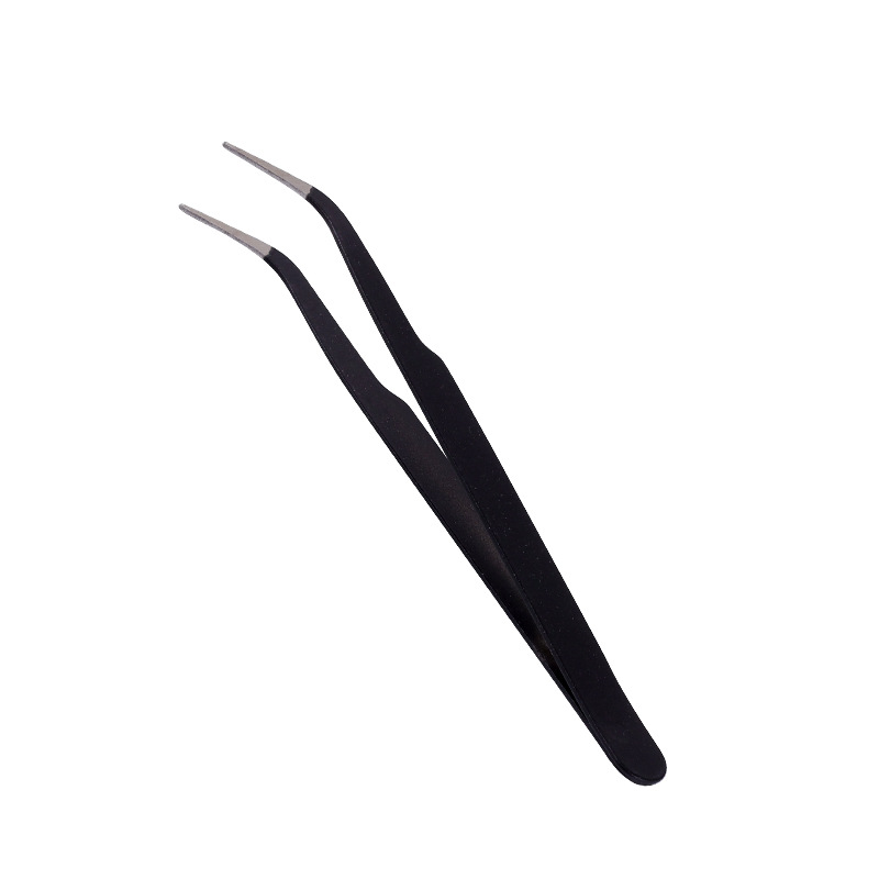 Pinzas negras de acero inoxidable para estudiantes, pinzas especiales para cuentas gruesas, reparación electrónica de belleza, pinzas pequeñas para injertar pestañas