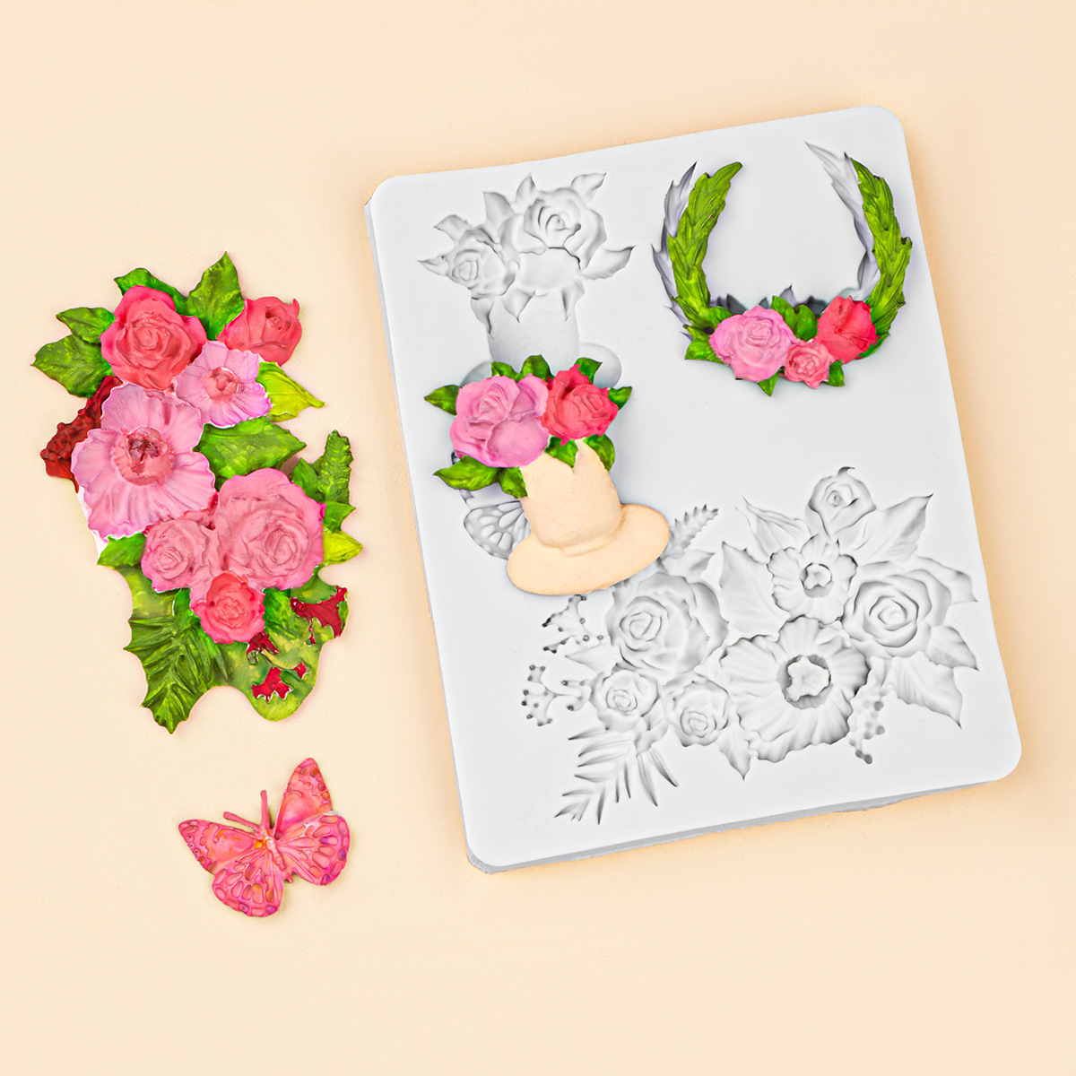 Nueces, nueces, almendras, frutos secos, fondant, molde de silicona, mariposa, ramo de rosas, decoración de pastel, molde de pegamento