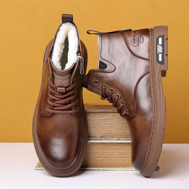 Botas de cuero para hombre estilo británico, botines de invierno_voghion.com