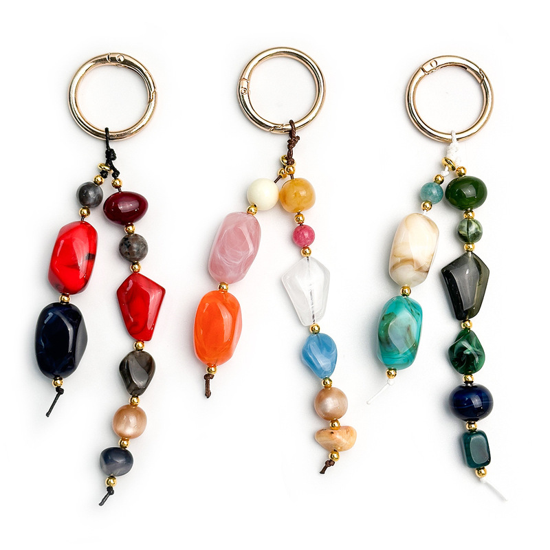 Imitation Natural Stone Beaded Keychain, Niche Chinese Style Bag Charm, Simple Ins-Style Colorful Stone Pendant Wholesale