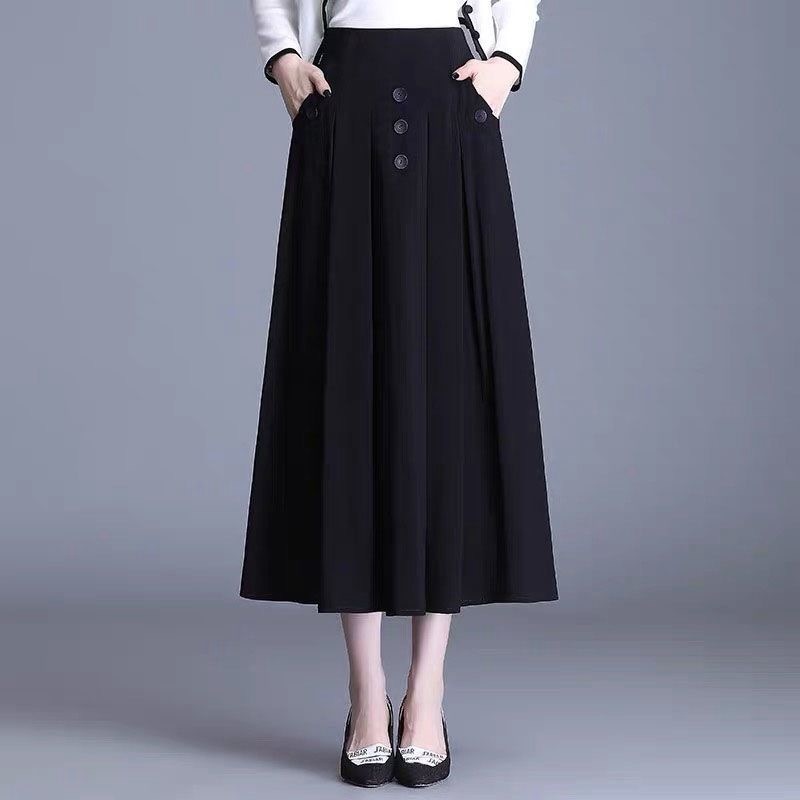 ***捡漏~尾单大牌剪标专柜撤回外貿冰丝高腰垂感休闲半身裙女黑色