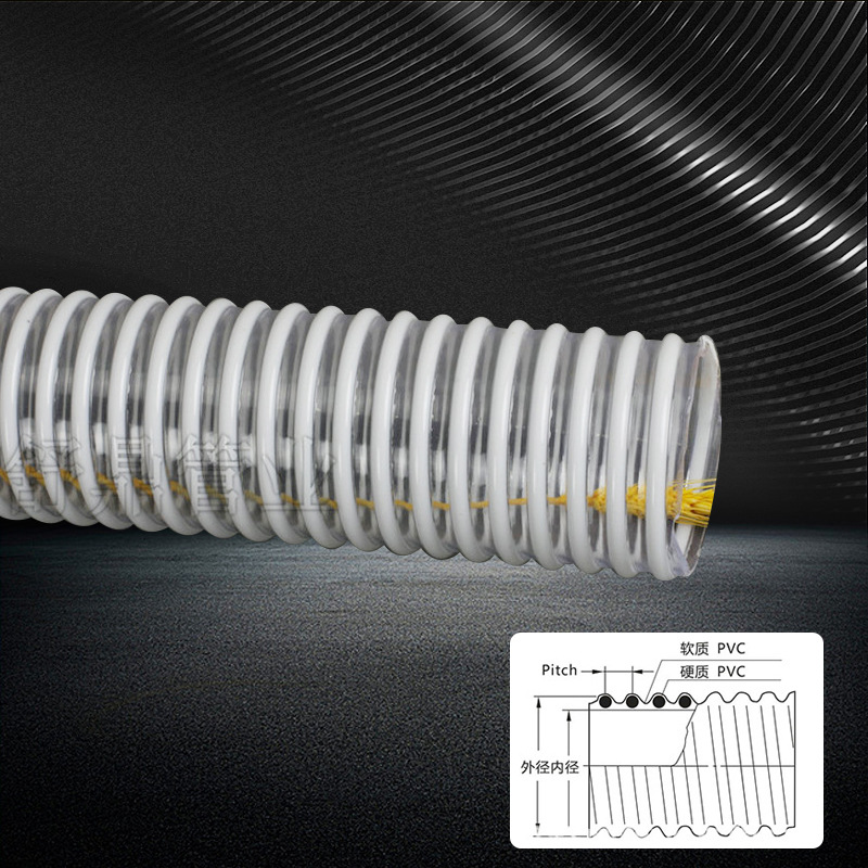 PVC plastic reinforced spiral pipe for industrial liquid transportation, underground cable protectio