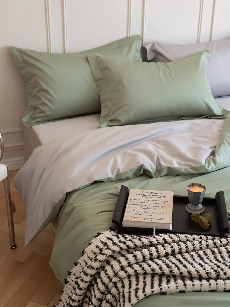 El estilo nórdico de 100 cortesía de satín largo algodón de cuatro piezas de algodón puro simple de color sólido sábanas de cama de algodón