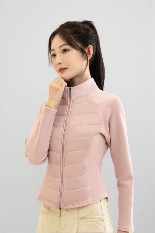 短款轻薄运动拼接绵羊毛夹层女2025秋冬针织户外健身外套石墨烯|undefined