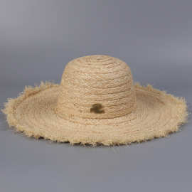 度假风加大帽檐拉菲草草帽女士夏季出游防晒太阳帽法师浪漫帽子