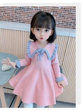 女童连衣裙春秋新款儿童娃娃翻领洋气针织公主裙韩版宝宝毛衣裙子