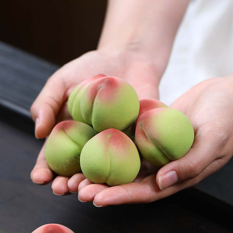 Yixing Purple Clay Tea Pet Peach Ornament Green Small Peach Fruit Longevity Peach Fairy Peach Toy Trendy Tea Set Decoration Accessory