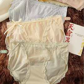 法式丝滑绸缎透明性感纯欲舒适柔软高质量女士三角裤批发跨境内裤