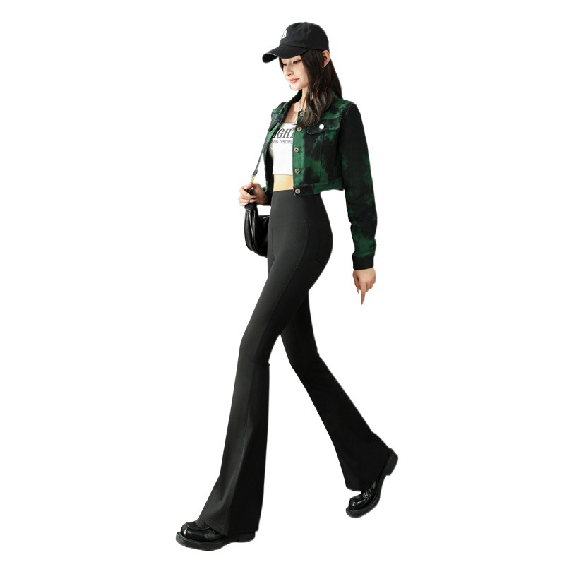 Pantalones acampanados Shark para mujer, pantalones largos negros de talla grande, finos, de cintura alta, drapeados, para primavera y otoño, adecuados para usar al aire libre. image 1