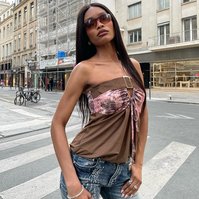 Q25Tp199 Cross-Border Summer New Style Sexy Hot Girl Style Fashionable Versatile Patchwork Tube Top Women's Top