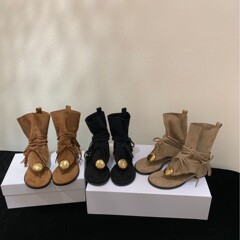 2003-00~厚底フレンチメタルクリップトゥヘリンコサンダル女性用ブーツ2025夏新作