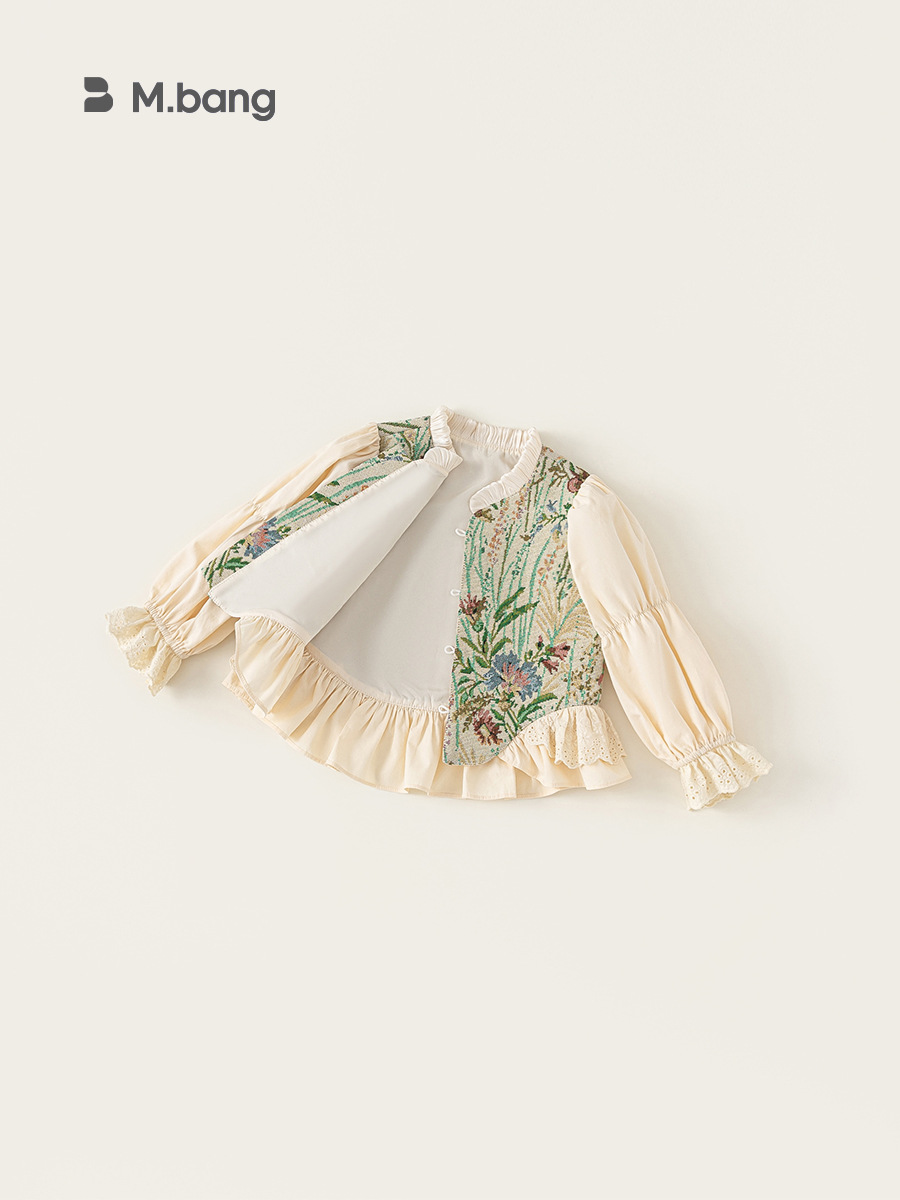 Youbao ropa de otoño para niños niñas bordadas retro falsas dos camisas de manga larga de niñas estilo nacional ropa china para niños