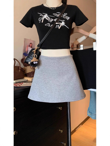 Lady Fashion Gray Semi-Body Skirt Women's Summer New Commute Versatile Slimming Anti-Slip A-Line Hip Skirt