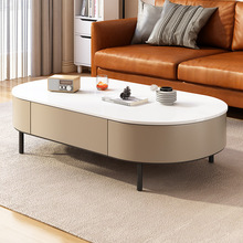 茶几客厅家用小户型实木高级感轻奢现代创意收纳圆形新款岩板茶桌