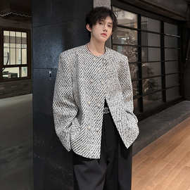 2025秋冬垫肩小香风双排扣西服外套斜纹轻奢短款男夹克 JK371