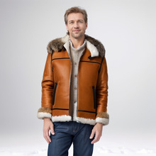 跨境现货冬款男士麂皮绒皮毛一体保暖外套合体型休闲拉链男装大衣