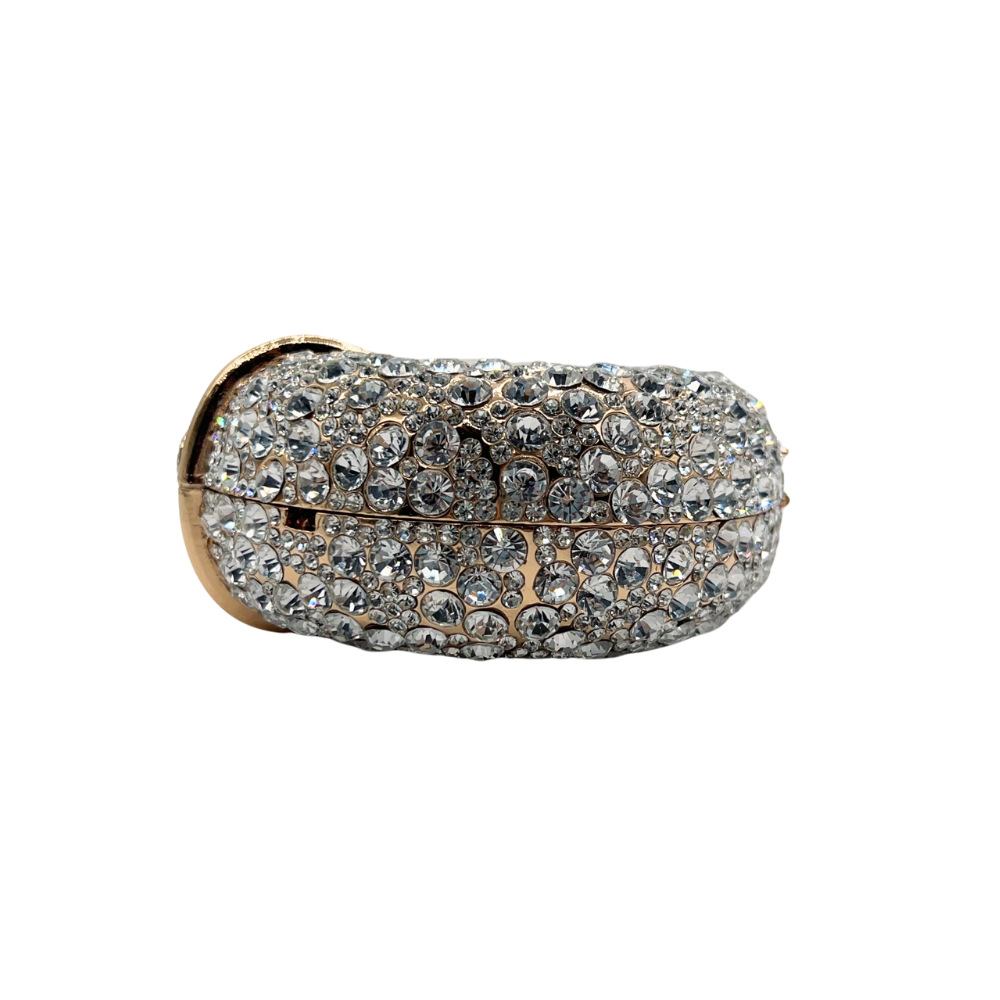 Túi clutch nữ hình bầu dục mắt mèo đính kim cương giả dự tiệc — Kim cương trắng trên nền vàng, màu vàng pha lê, vàng vàng, Bạc AB chi tiết 5