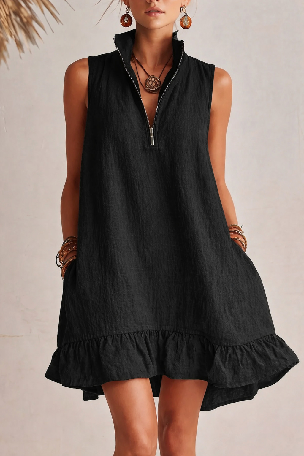 Women's Clothing Women's Solid Color Sleeveless V Neck Dress Cotton Linen Spring Summer For Formal & Casual For Women_ecoleips.com