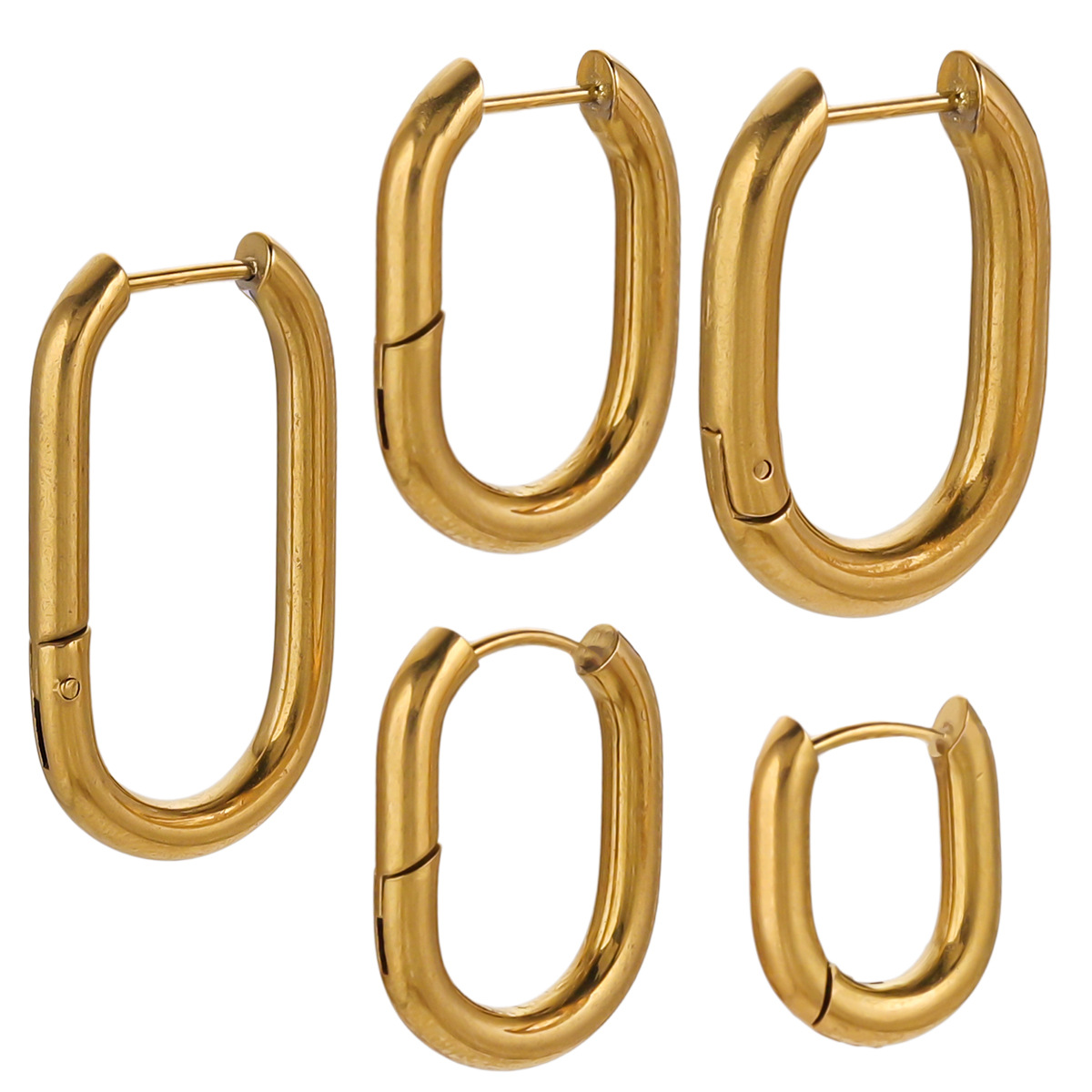 欧美时尚钛钢耳环耳钉男女304不锈钢U型耳扣椭圆形复古设计气质