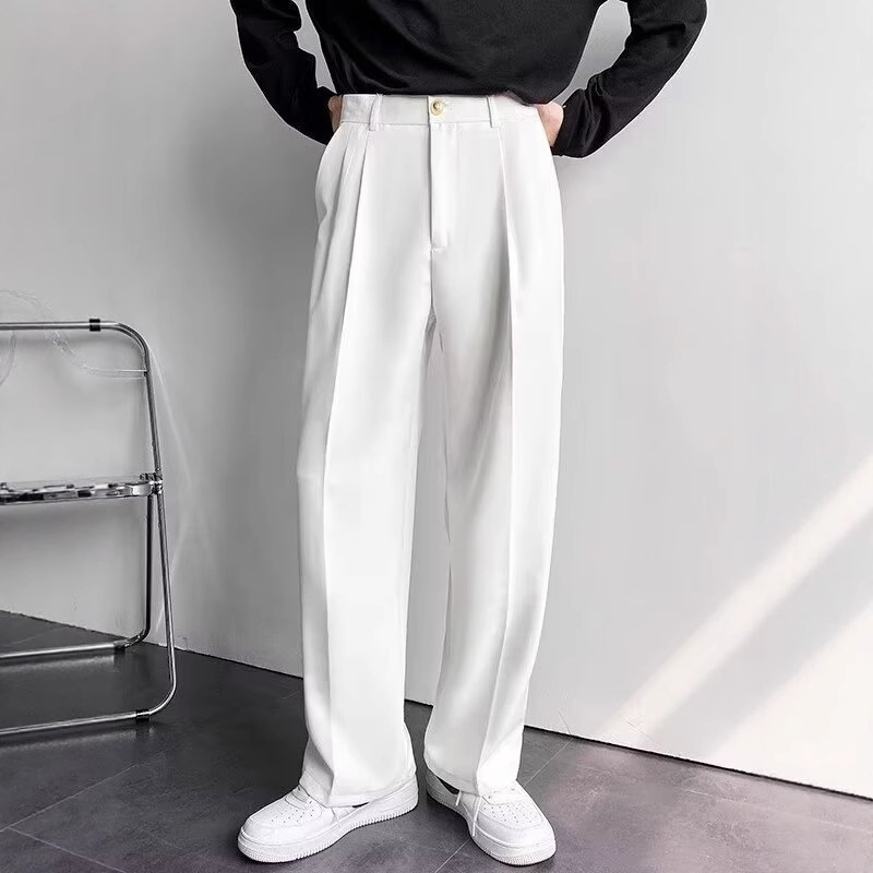 Casual Suit Pants Men's Spring Japanese Style Light Luxury High-end Dipper Black Suit Pants Loose Straight Wide-leg Long Pants