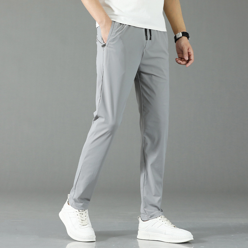 Summer Thin Stretch Ice Silk Casual Pants Men's Summer Thin Pants Slim-fit Straight Loose Quick-drying Sports Trendy Trousers