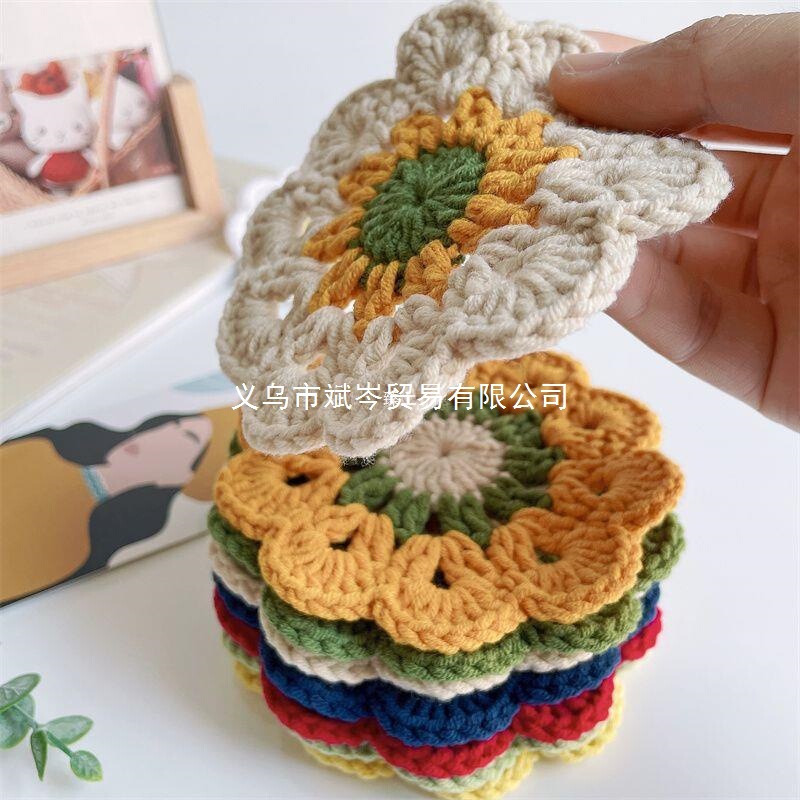 Beginner's Wool Tool Kit, Knitting Material Bag, Handmade DIY Small Flower Coaster, Insulation Pad, Crochet Hook for Beginners