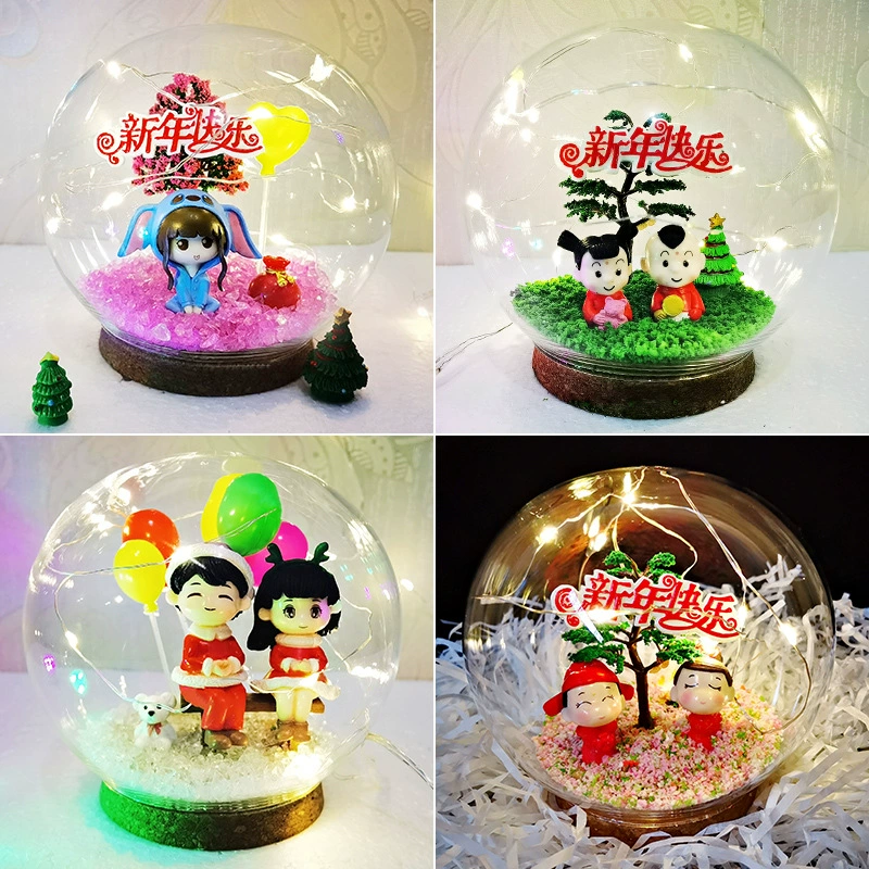 Новогодний хрустальный шар лампа стекло микро пейзаж ручной работы DIY друзья пара подруги подарок креативное украшение бесплатная доставка
