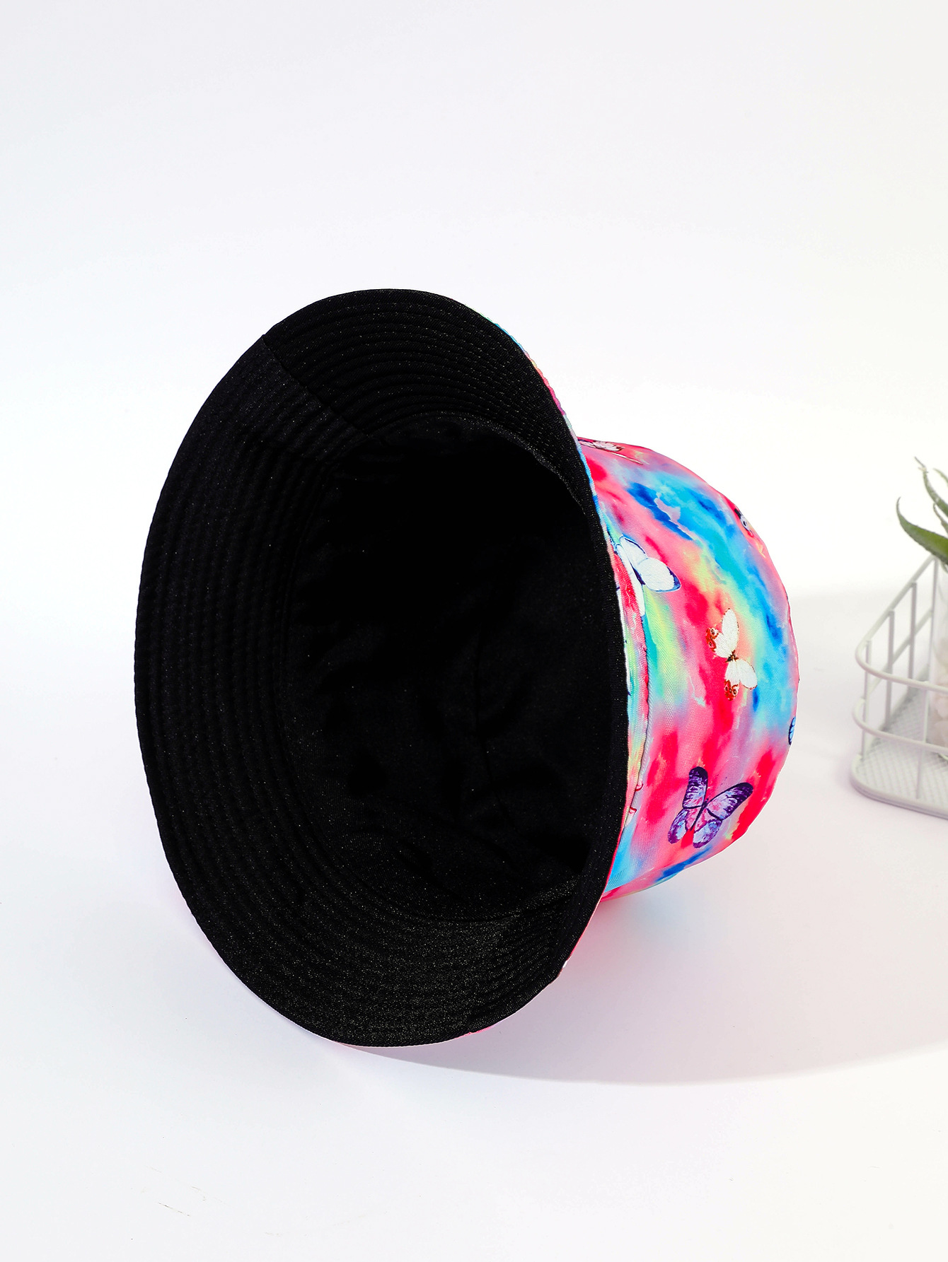 Sombrero de sol casual verano de las mujeres sombrero de lavabo de doble cara sombrero de sol colorido mariposa sombrero de pescador
