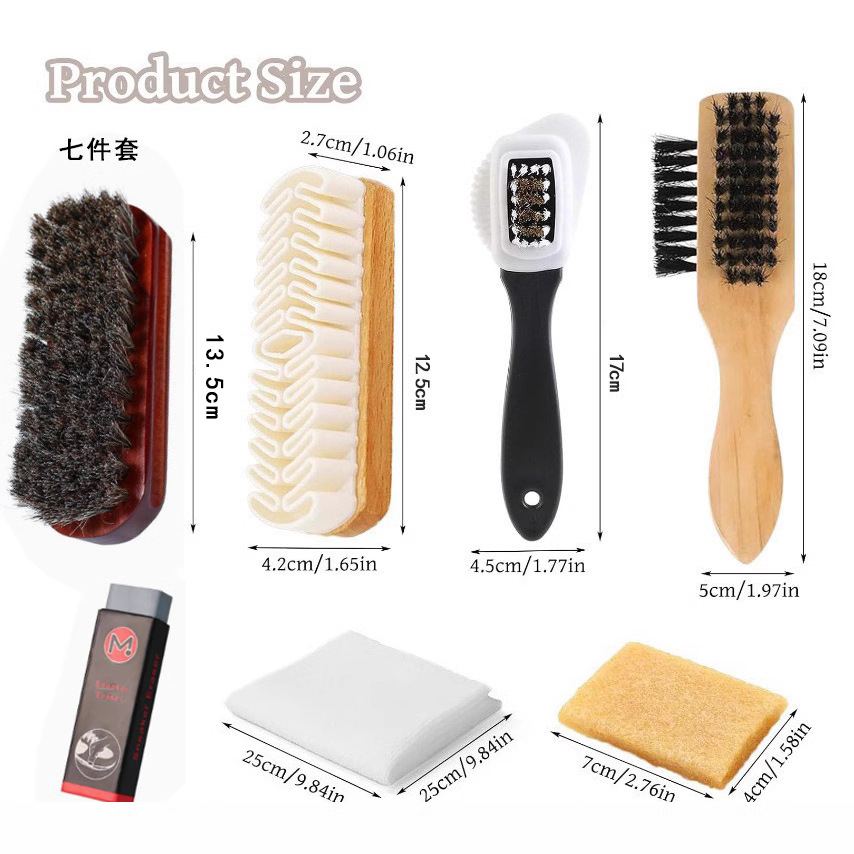 Foreign Trade Shoe Brush suit Solid Wood Cleaning Care Brush Suede Snow Boots Copper Wire Horse Hair Brush Velvet Rubber Brush Shoe Brush