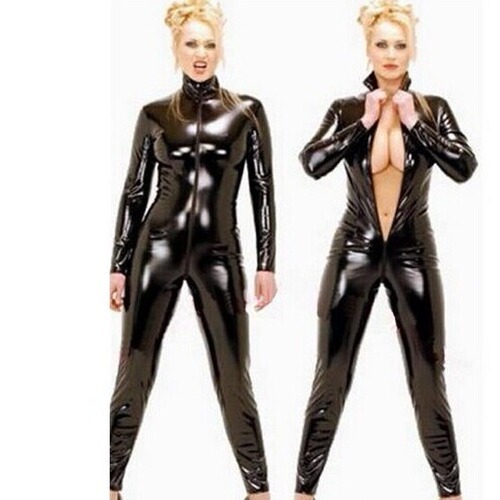 Sexy underwear uniform temptation one-piece belt super long zipper large leather coat body shaping patent leather policewoman European and American sexy open