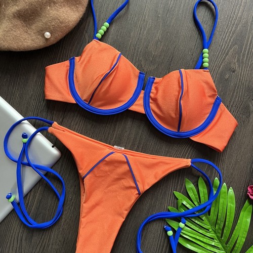  New Hot Selling European and American Sexy Two Piece Swimsuits Spliced ​​Color Swimsuit Women's High Quality Bikini