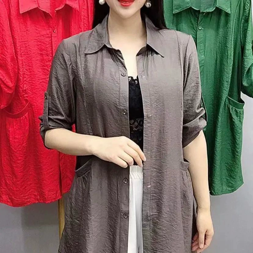 Tiansi хлопок новый прилив мама летняя ветровка 2024 высокого класса женская средняя и длинная одежда большой размер иностранного воздуха тонкий пальто женский