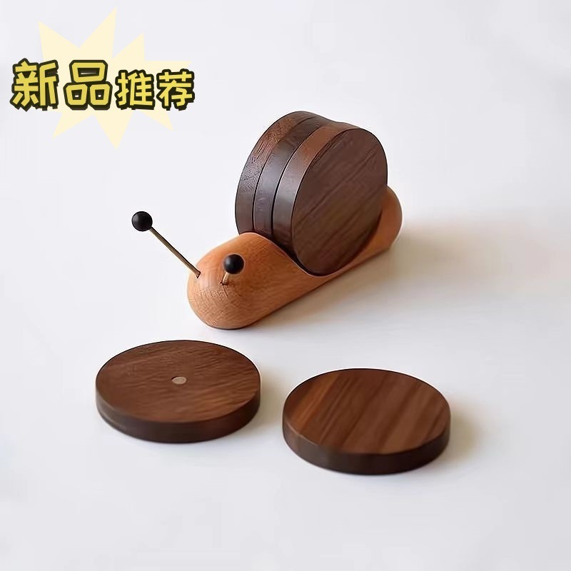 北美黑胡桃木卡通文化创意蜗牛茶桌杯垫茶道实木隔热垫木茶垫礼物|undefined
