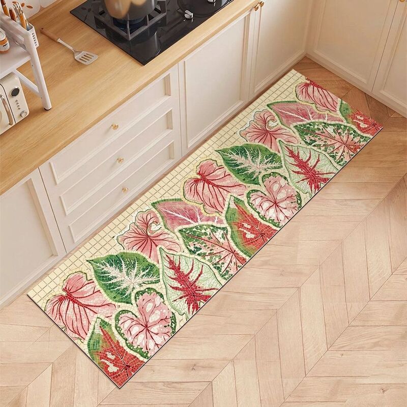 Fresh and simple leaf-pattern diatomite floor mat for the kitchen, absorbs water and oil, non-slip, dirt-resistant, easy to maintain, floor protection mat Fresh and simple leaf-pattern diatomite floor mat for the kitchen, absorbs water and oil, non-slip, dirt-resistant, easy to maintain, floor protection mat