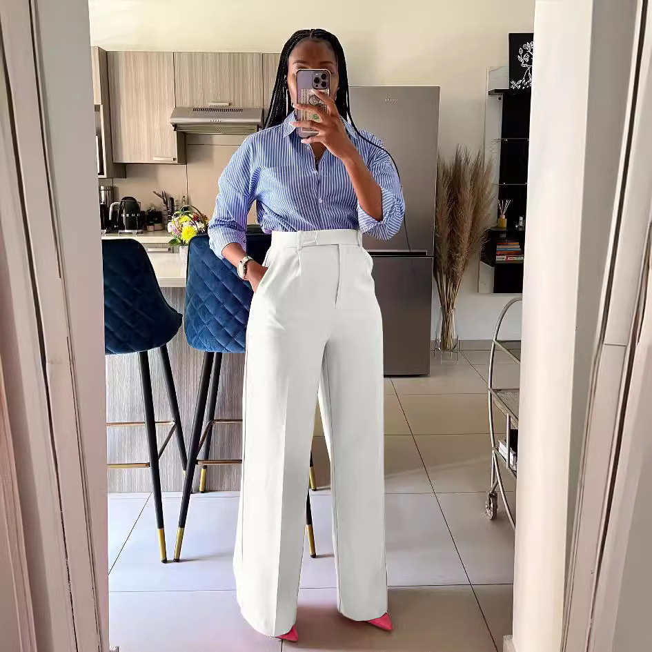 Women's Clothing Y6012 new clothing high waisted straight wide leg casual trousers spring, autumn and winter ready stock_voghion.com