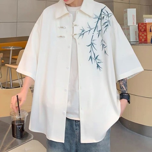 New Chinese Style National Bamboo Embroidery Short-Sleeve Shirt for Women, Summer Casual Tang Suit Jacket with Cool Chic and High-End Feel