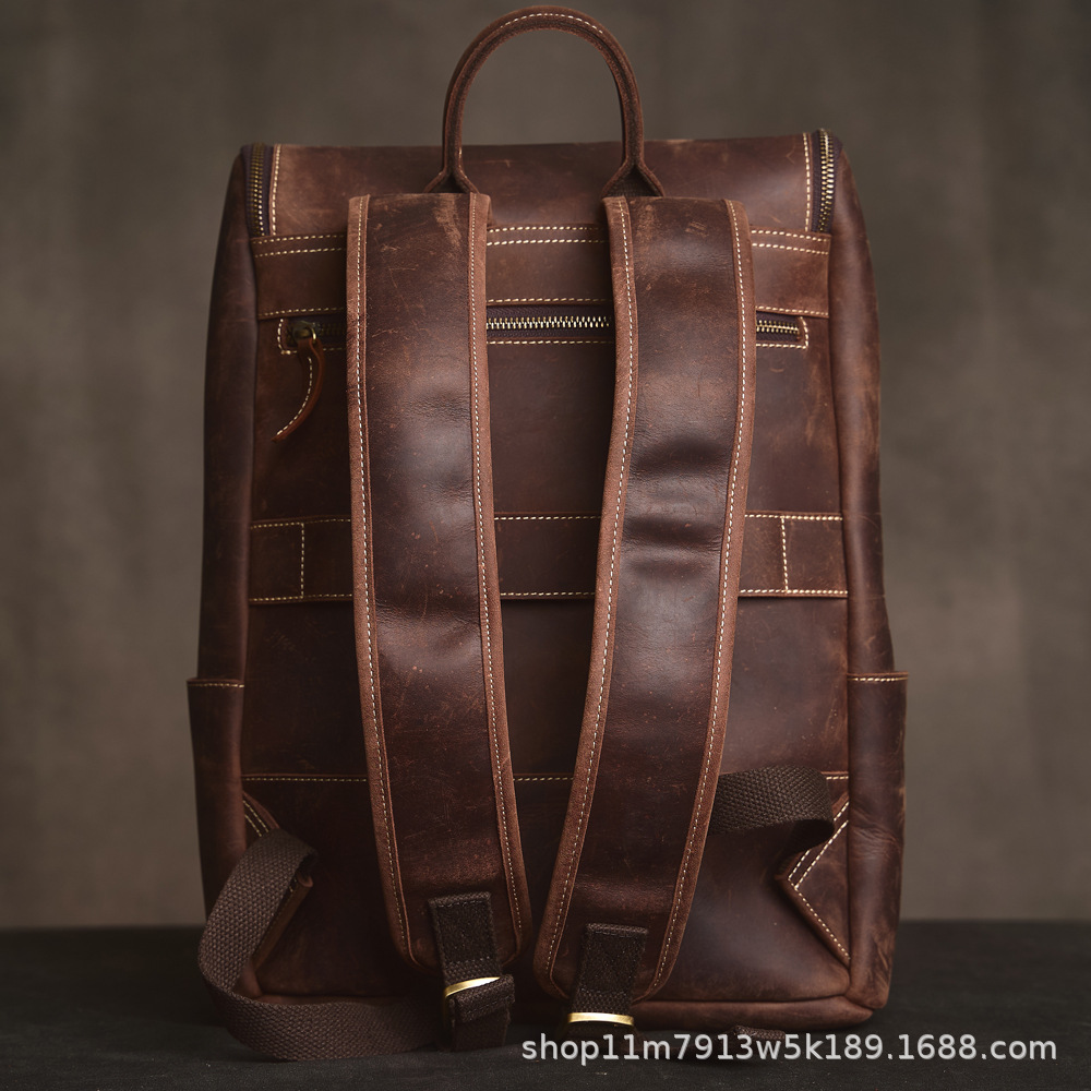 Venta al por mayor transfronteriza de mochilas de piel de caballo loca retro bolsos de cuero multipropósito al aire libre para hombres bolsos de computadora de 14 pulgadas para hombres