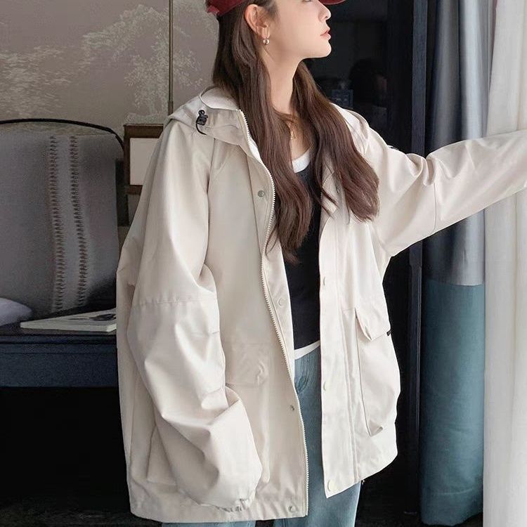 美式冲锋衣女款2025新款宽松休闲连帽百搭工装外套春秋超好看夹克|undefined