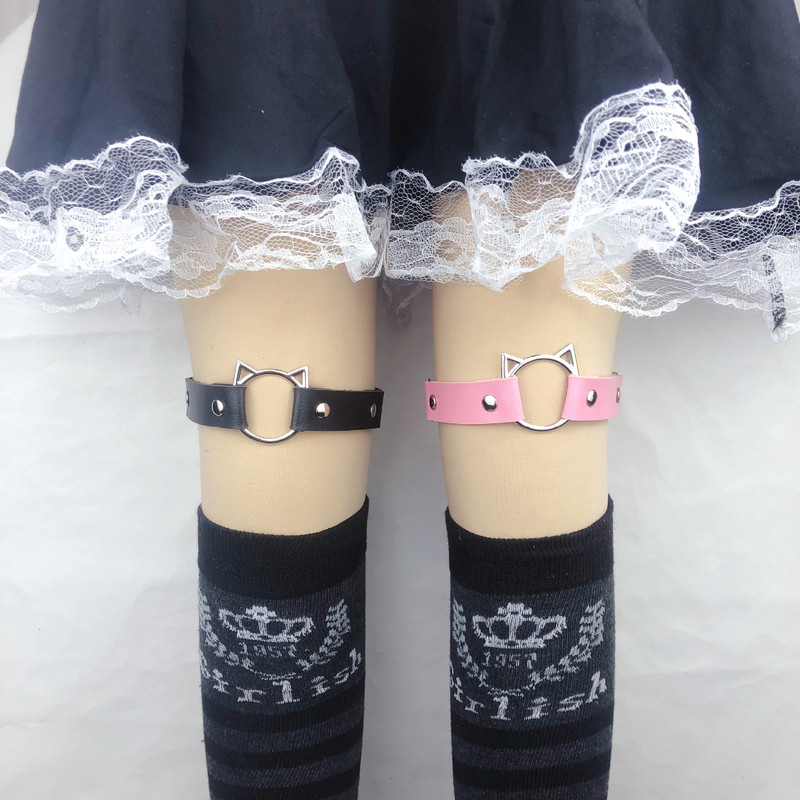 European and American Cross-border Punk Sexy Leg Ring Harajuku PU Cat Head Rivet Sexy Performance Trendy Jewelry Foot Ring Sting Socks