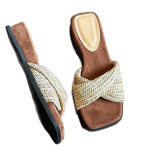 Fragrancia francesa retrógrada tejida zapatillas de fondo grueso para mujeres de verano 2026 temporada con falda de altura zapatillas frías image 5