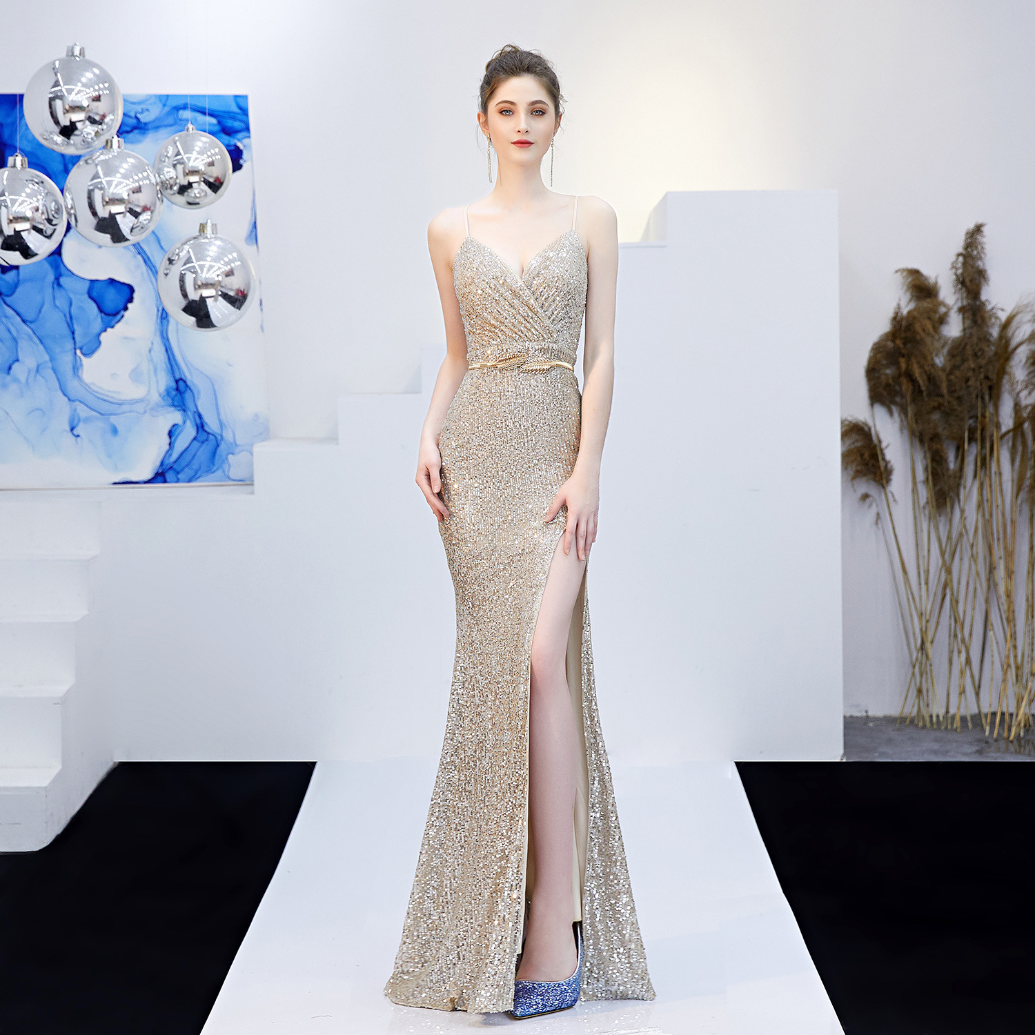 16276 # Fairy-Like Dreamy Celebrity Party Sexy Long Slimming Toast Performance Fishtail Long Dress Evening Dress