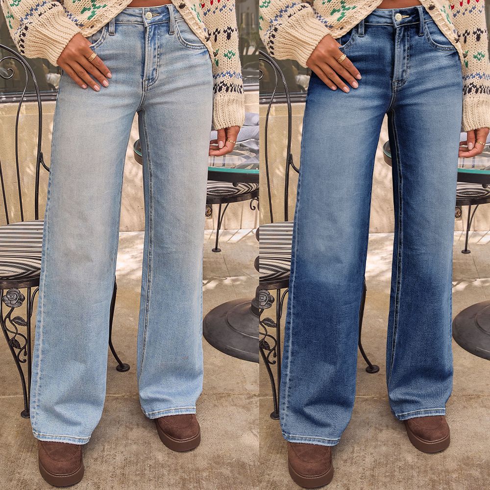 Cross-Border 2026 Spring and Summer New High-Waisted Retro Loose Wide-Leg Jeans Casual Denim Trousers for Women in Stock